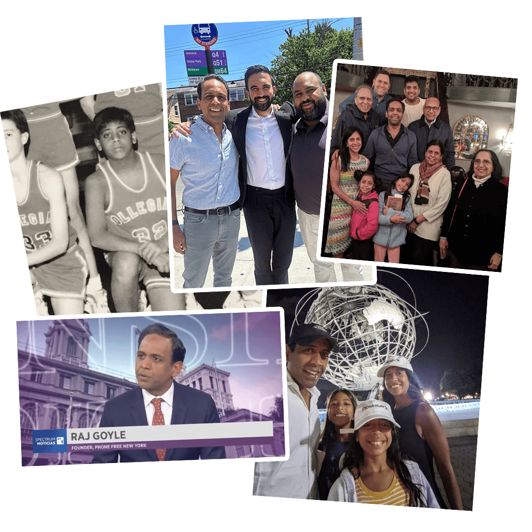 Photo collage of Raj Goyle with friends, family, and community members